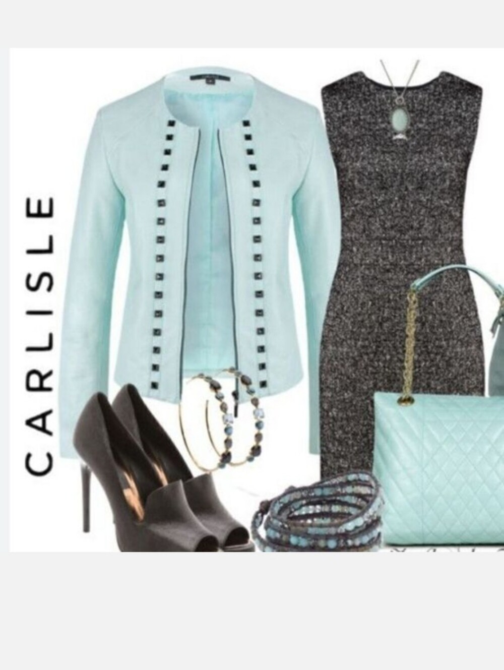 NEW Carlisle Leather Jacket Studded Zip Up Collarless Robin's Egg Blue US 10
